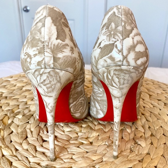Christian Louboutin Pigalle Follies 120 Beige Floral Red Sole Pump - Picture 9 of 15